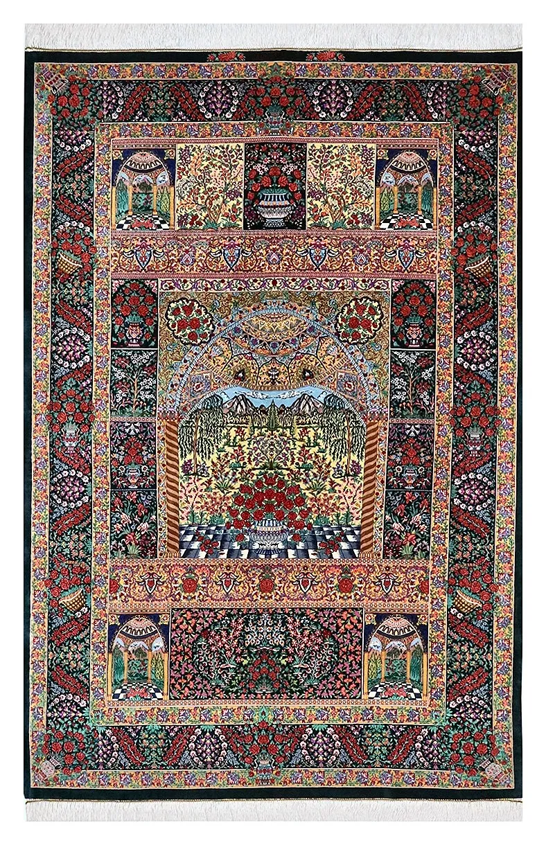 Ghom Seidenteppich signiert „Mirzayi“ 200 x 133 cm Seide auf Seidenkette H1