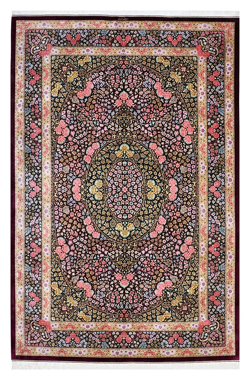 Ghom Seidenteppich signiert „Maleki-Nejad“ 297 x 200 cm Seide auf Seidenkette H1