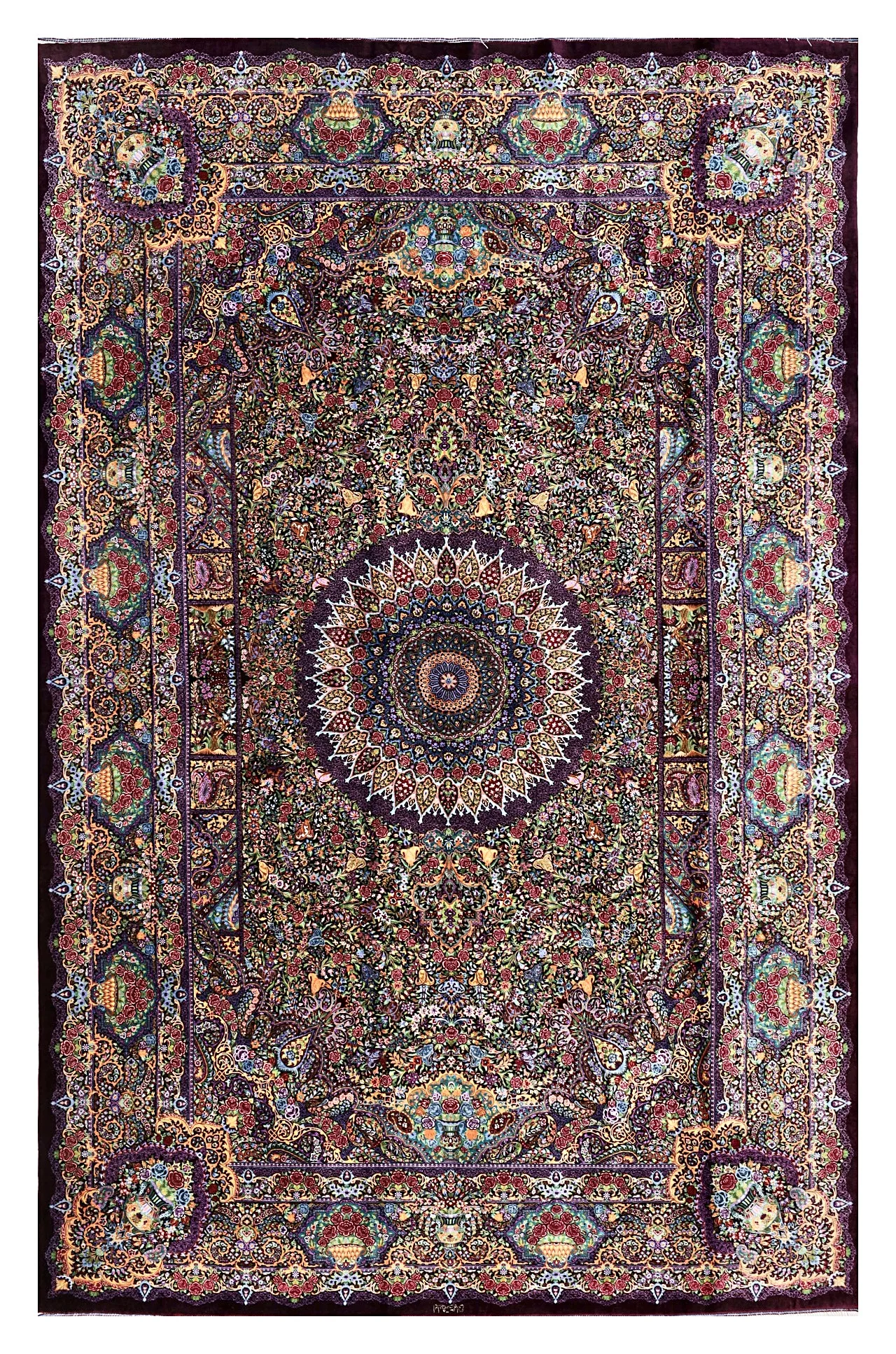 Ghom Seidenteppich signiert „Rahmani“ 298 x 193 cm Seide auf Seidenkette H1