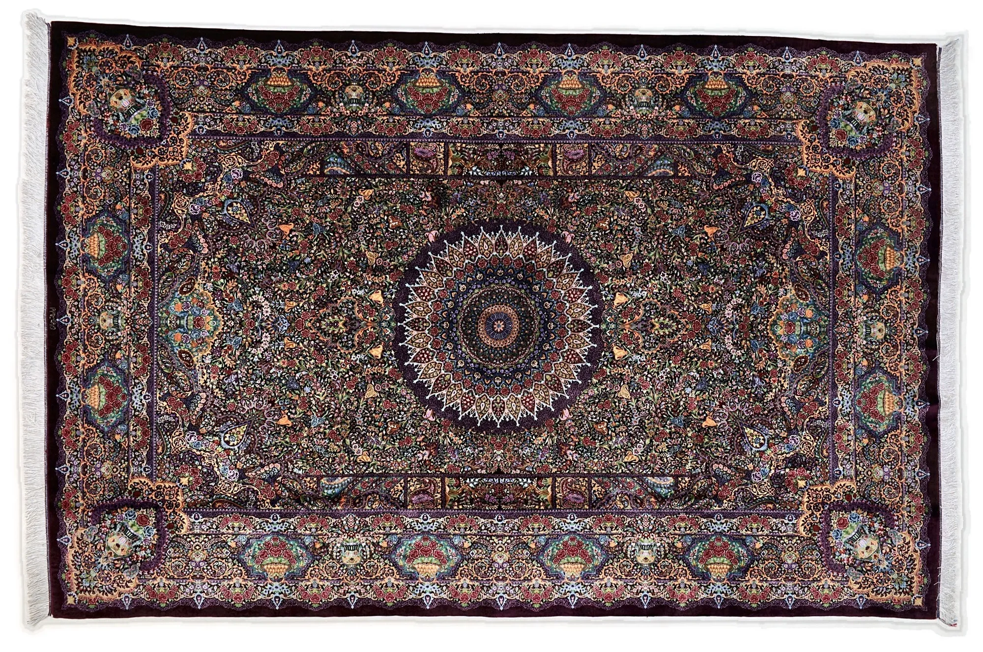 Ghom Seidenteppich signiert „Rahmani“ 298 x 193 cm Seide auf Seidenkette H1