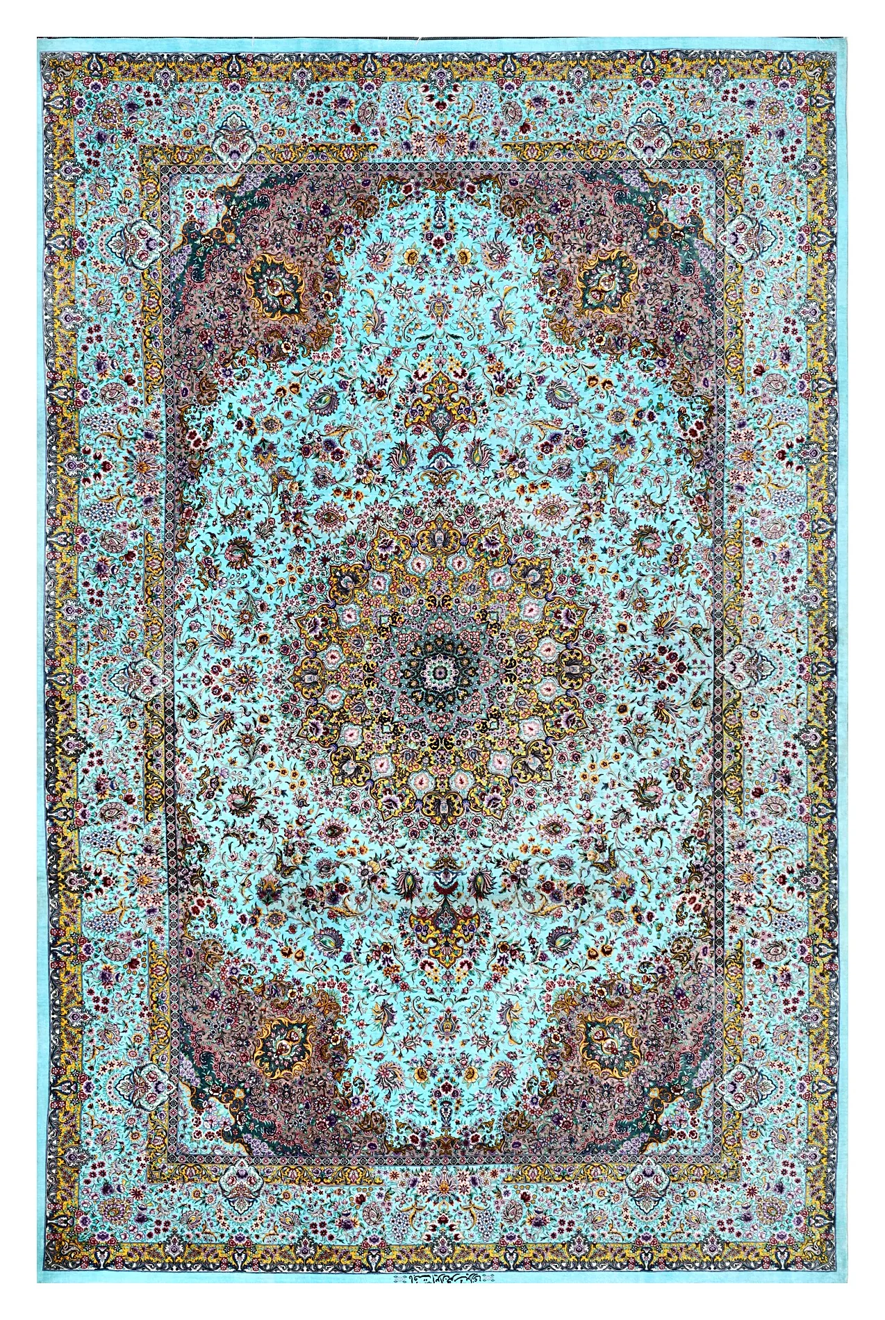 Ghom Seidenteppich signiert „Shirazi“ 300 x 195 cm Seide auf Seidenkette H1