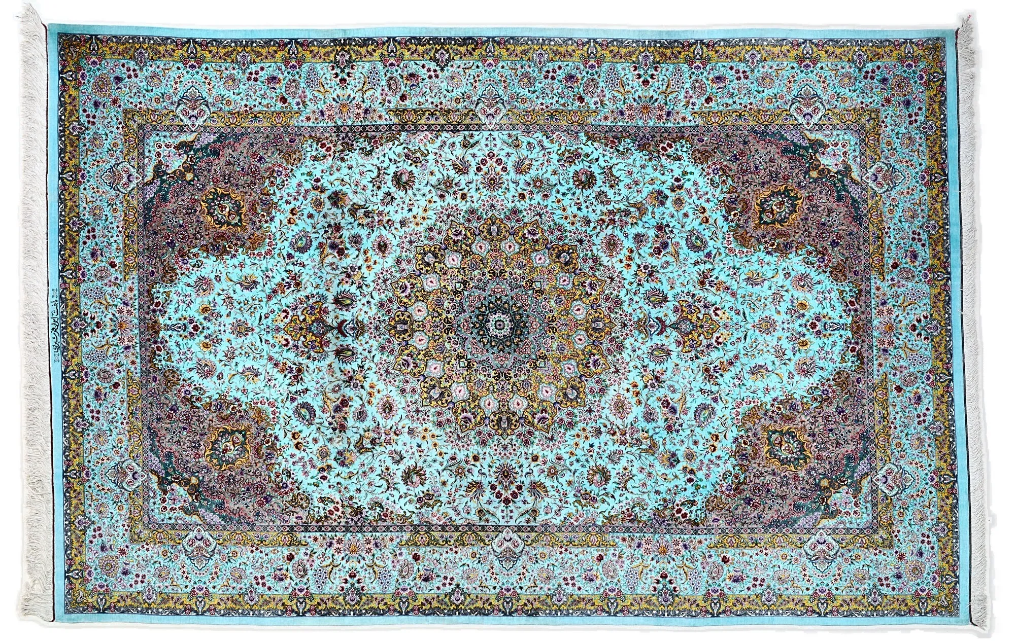Ghom Seidenteppich signiert „Shirazi“ 300 x 195 cm Seide auf Seidenkette H1