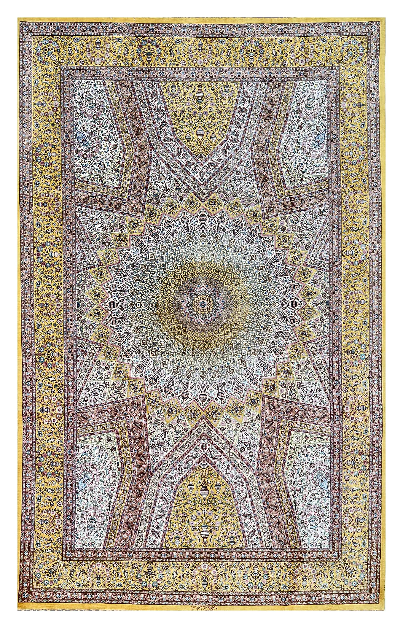 Ghom Seidenteppich signiert „Kazemi“ 315 x 200 cm Seide auf Seidenkette H1