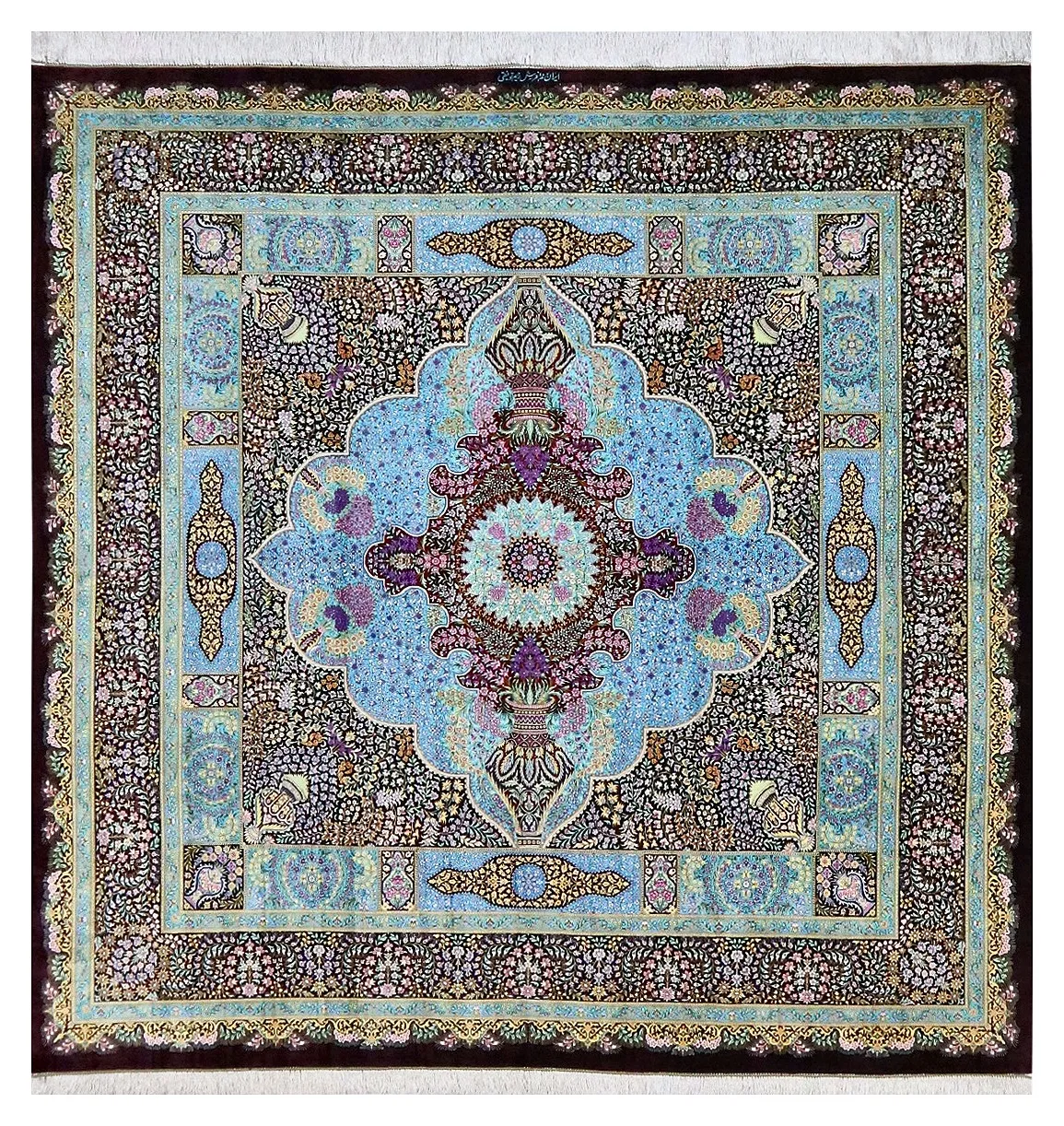 Ghom Seidenteppich signiert „Rahim Tofighi“ 250 x 250 cm Seide auf Seidenkette H1