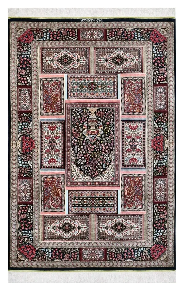 Ghom Seidenteppich signiert „Mehrbakhsh“ 150 x 100 cm Seide auf Seidenkette H1
