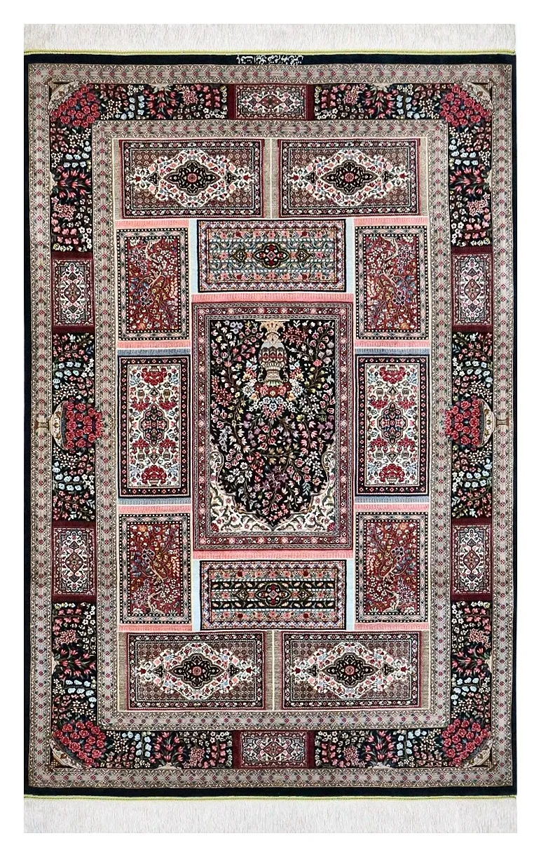 Ghom Seidenteppich signiert „Mehrbakhsh“ 150 x 100 cm Seide auf Seidenkette