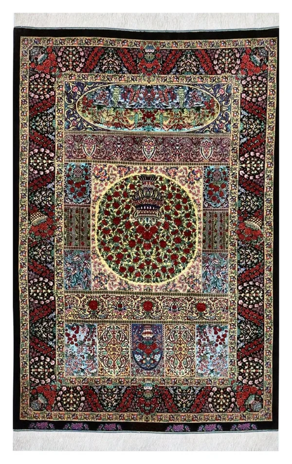 Ghom Seidenteppich 150 x 100 cm Seide auf Seidenkette H1