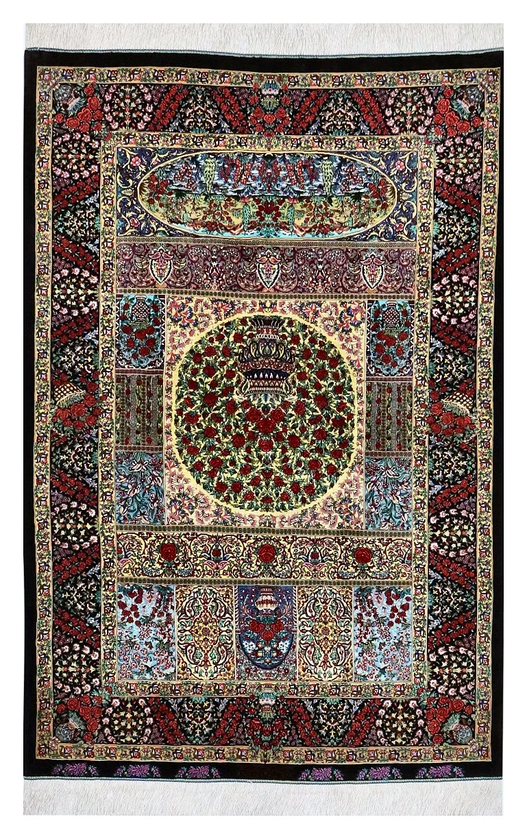 Ghom Seidenteppich 150 x 100 cm Seide auf Seidenkette