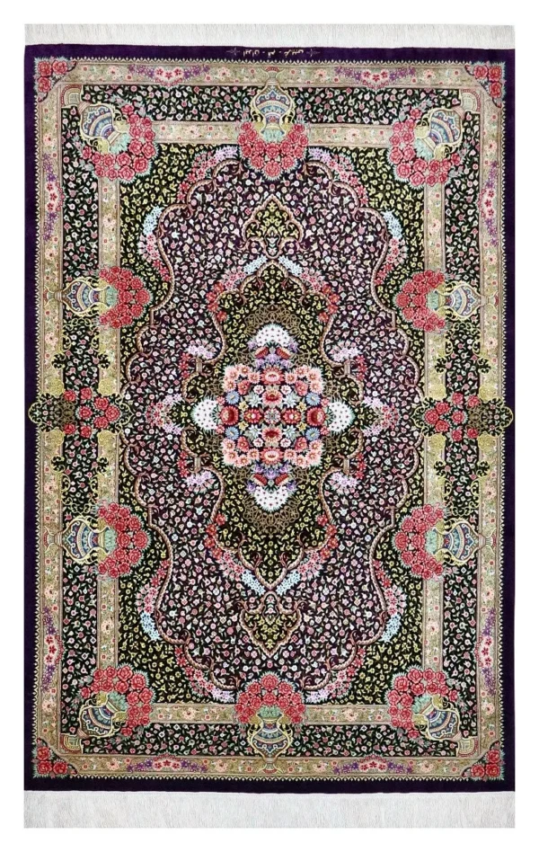 Ghom Seidenteppich signiert „Gharibi“ 156 x 100 cm Seide auf Seidenkette