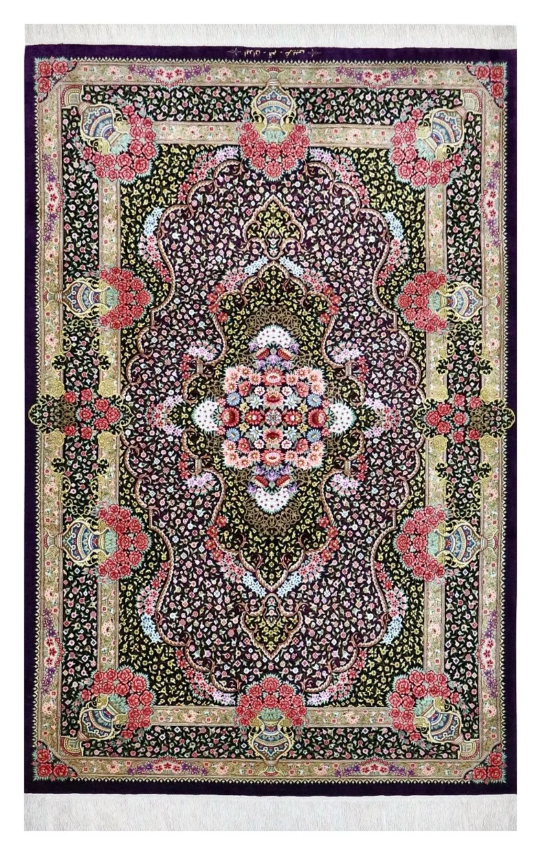 Ghom Seidenteppich signiert „Gharibi“ 156 x 100 cm Seide auf Seidenkette
