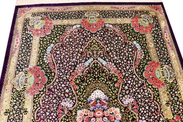 Ghom Seidenteppich signiert „Gharibi“ 156 x 100 cm Seide auf Seidenkette
