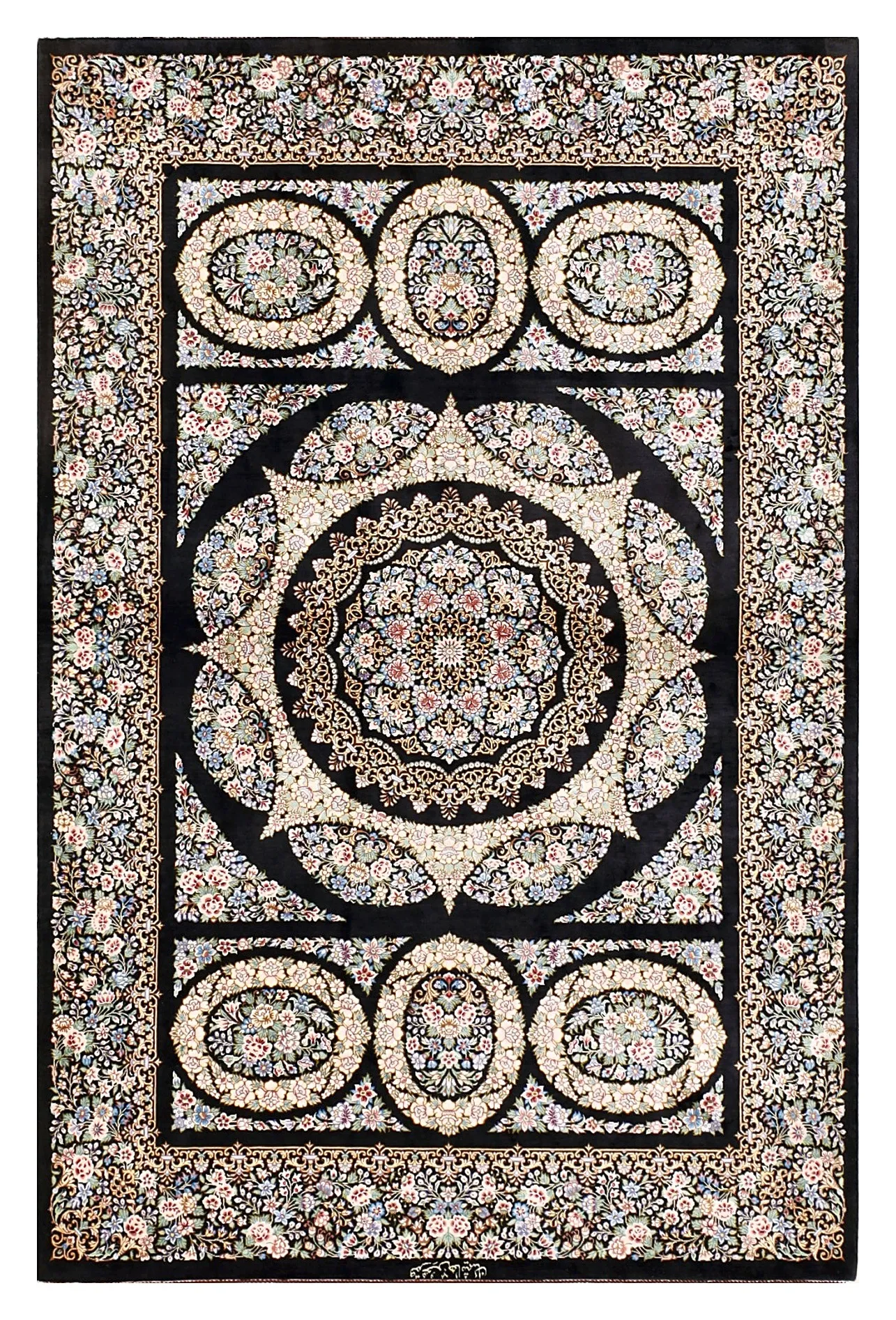 Ghom Seidenteppich signiert „Hashemian“ 150 x 98 cm Seide auf Seidenkette