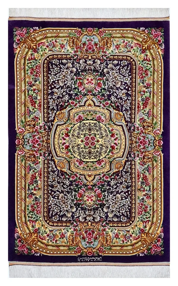 Ghom Seidenteppich signiert „Mohammad Khani“ 120 x 80 cm Seide auf Seidenkette H1