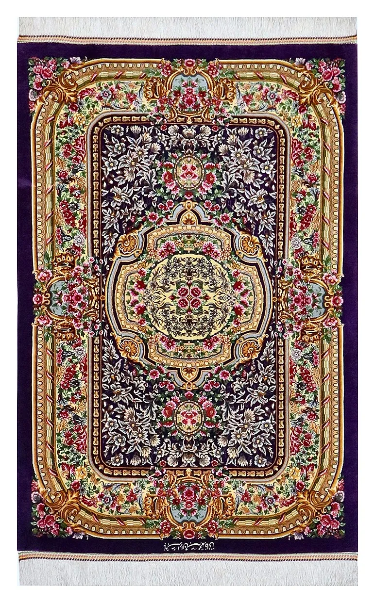 Ghom Seidenteppich signiert „Mohammad Khani“ 120 x 80 cm Seide auf Seidenkette