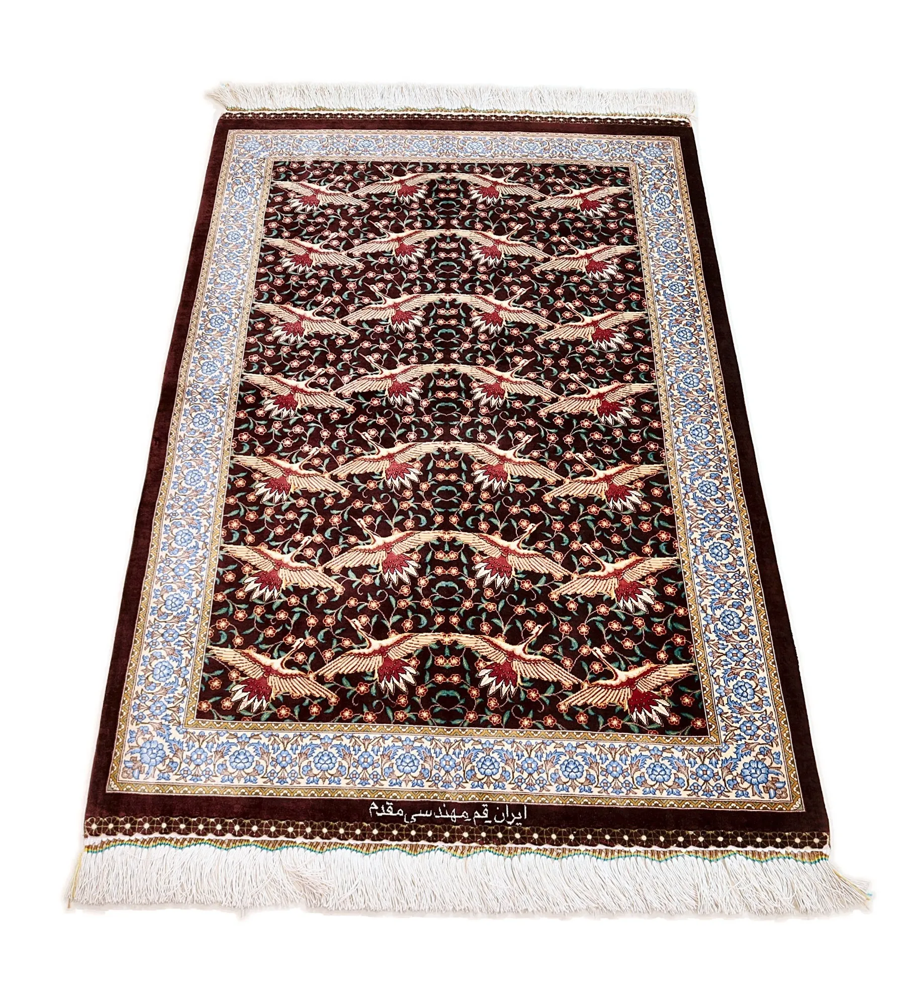 Ghom Seidenteppich signiert „Moghaddam“ 123 x 82 cm Seide auf Seidenkette
