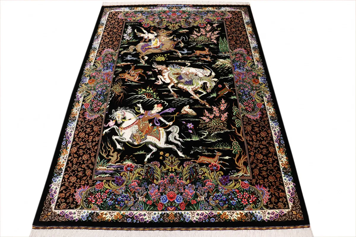 Ghom Seidenteppich signiert „Ali Sadra“ 200 x 137 cm Seide auf Seidenkette