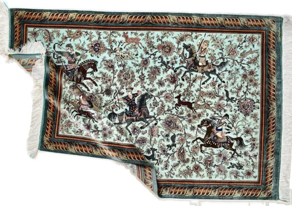 Ghom Seidenteppich signiert „Abdolreza Dakhili“ 202 x 138 cm Seide auf Seidenkette