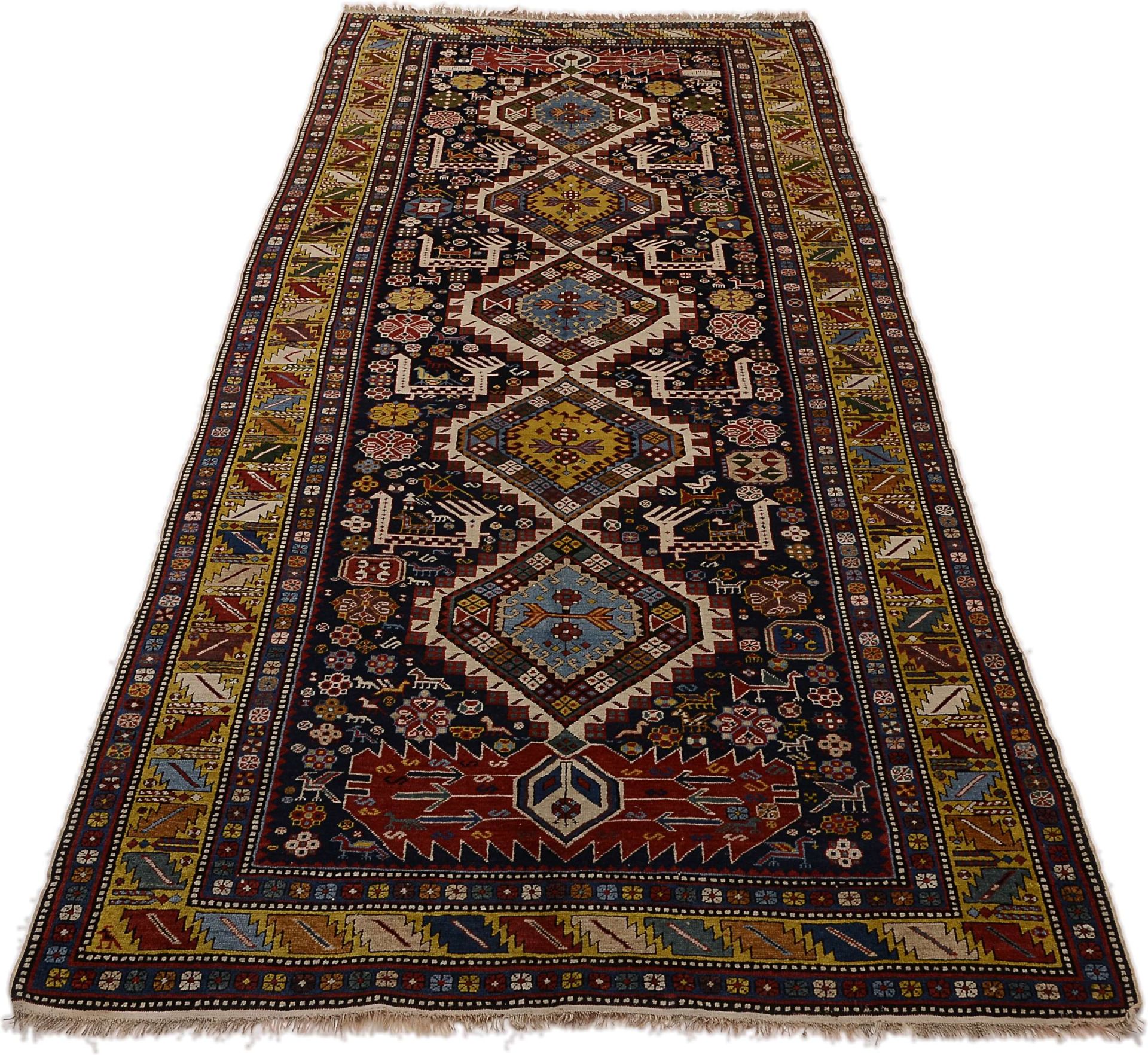 Orientteppich Shiraz 135 x 300 cm Schurwolle handgeknüpft antik