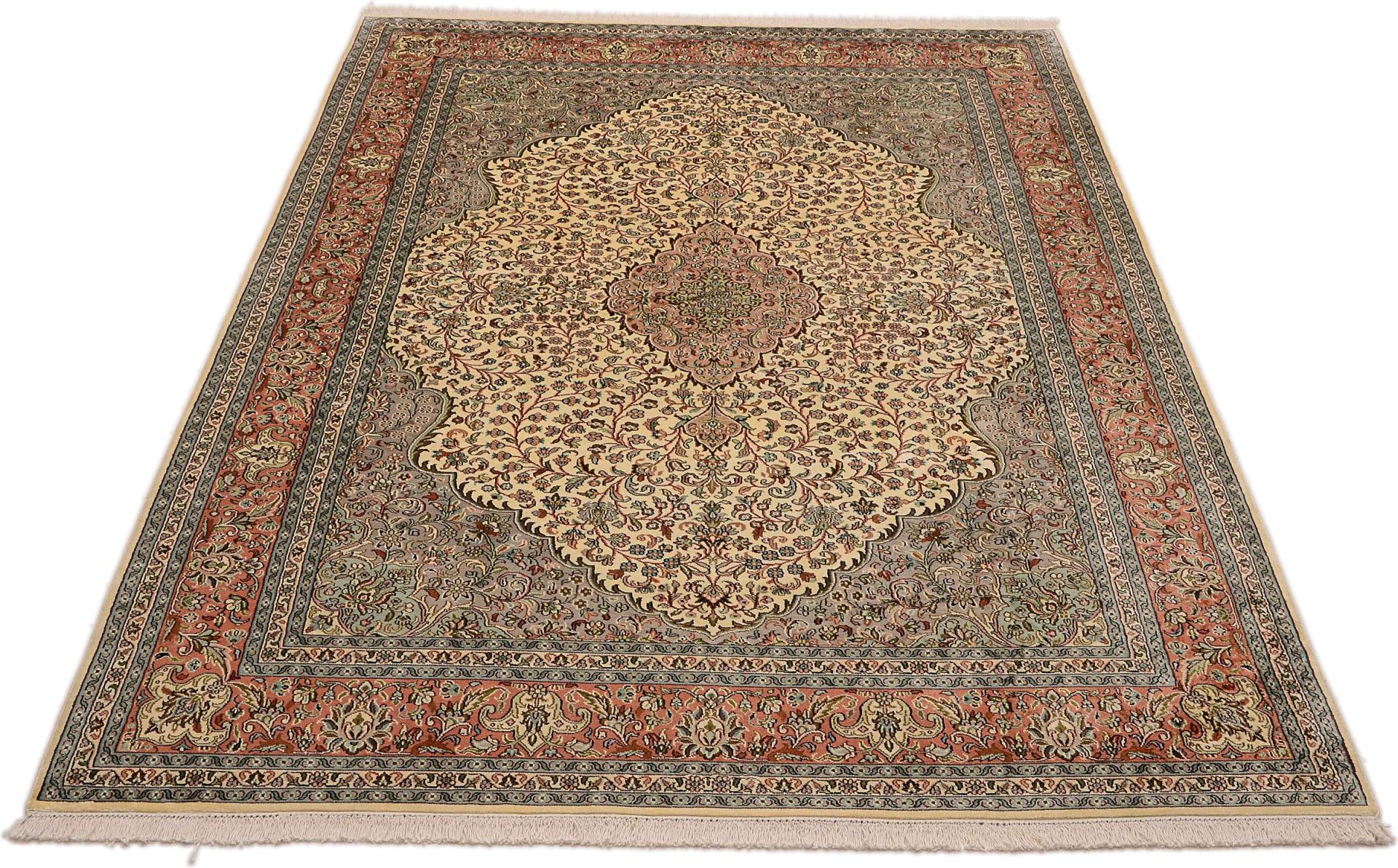 Orientteppich Kashmir 185 x 277 cm Seide handgeknüpft Pastell