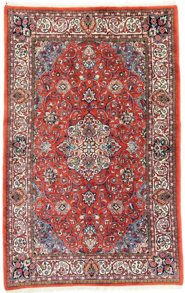 Perserteppich Sarough 214 x 137 cm Wolle handgeknüpft Rot-Orange