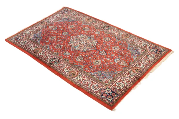 Perserteppich Sarough 214 x 137 cm Wolle handgeknüpft Rot-Orange