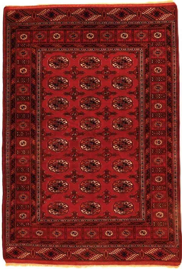 Perserteppich Turkaman 198 x 135 cm Wolle handgeknüpft Rot-Orange