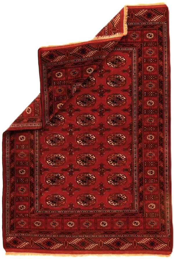 Perserteppich Turkaman 198 x 135 cm Wolle handgeknüpft Rot-Orange
